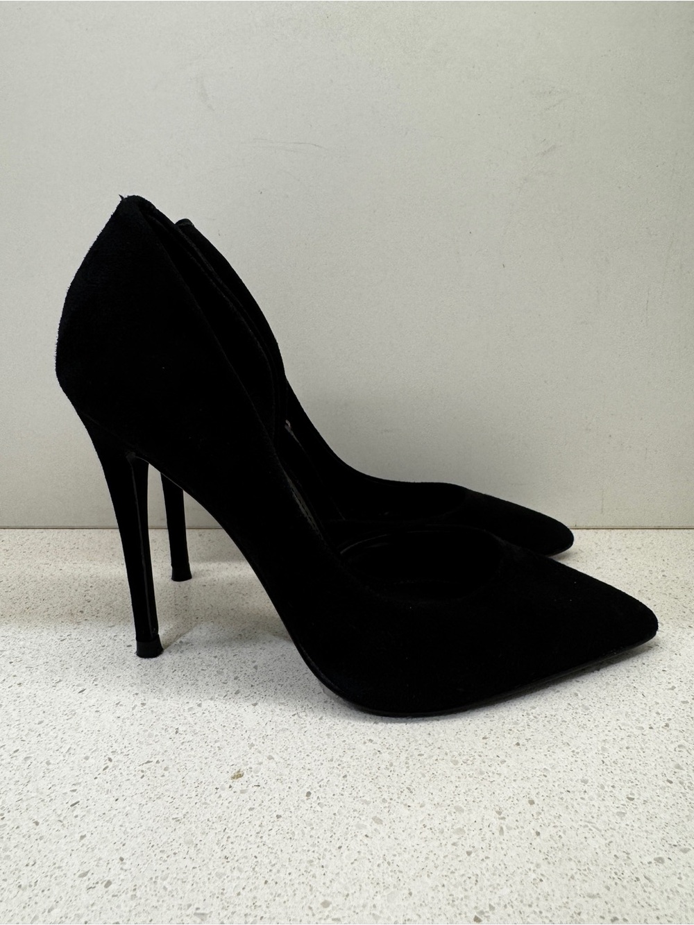 Steve Madden Felicity Heels Pumps Stiletto Shoes Black Genuine Leather Suede 5.5